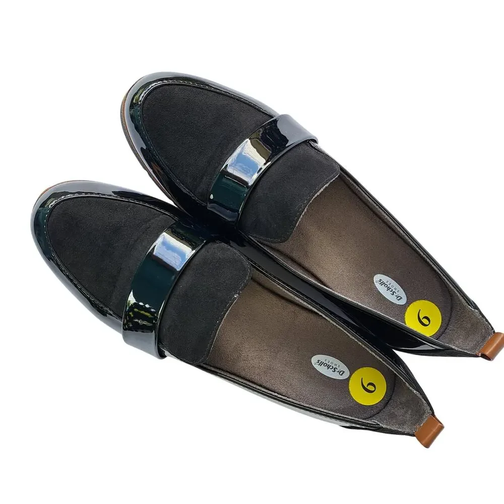 Dr. Scholl's Webster Slip On Platform Loafers Sz 9 Black Faux Patent/Microfiber